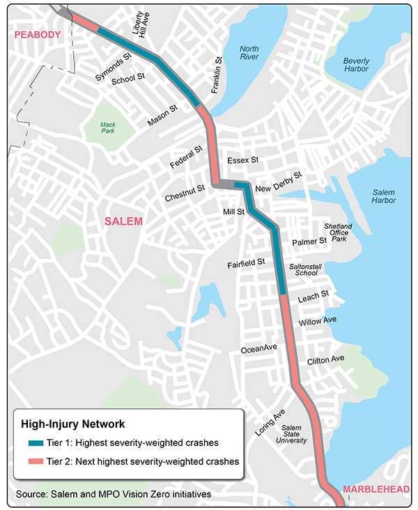 Figure 13 shows the high-injury network on Route 114 where fatal and serious injury crashes occur.