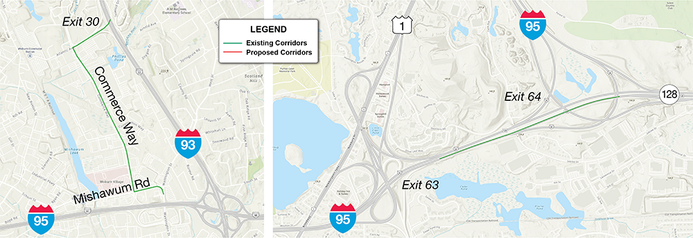 Figure 8aThis figure shows the existing corridors in Woburn.Figure 8bThis figure shows the existing corridor in Peabody.