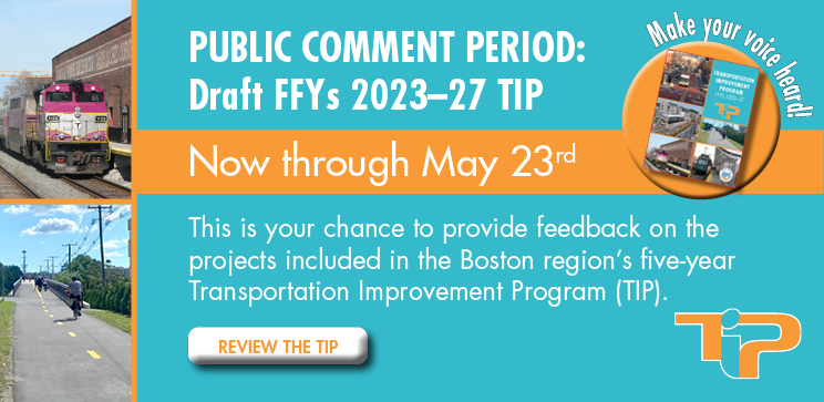 Banner graphic with text highlighting the public comment period for the draft FFYs 2023-27 TIP described in preceding text