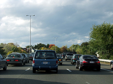 A photo of cars in traffic on Route 1.